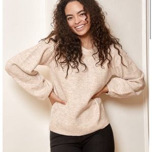 Lulus Away We Go Heather Beige Balloon Sleeve Sweater NWT